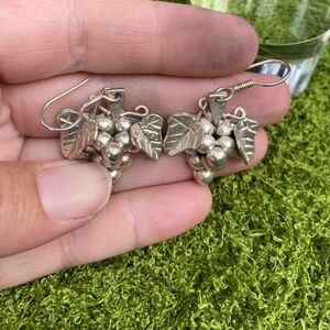 Vintage Taxco Solid .925 Sterling Silver Grape Cluster Earrings / Dangles